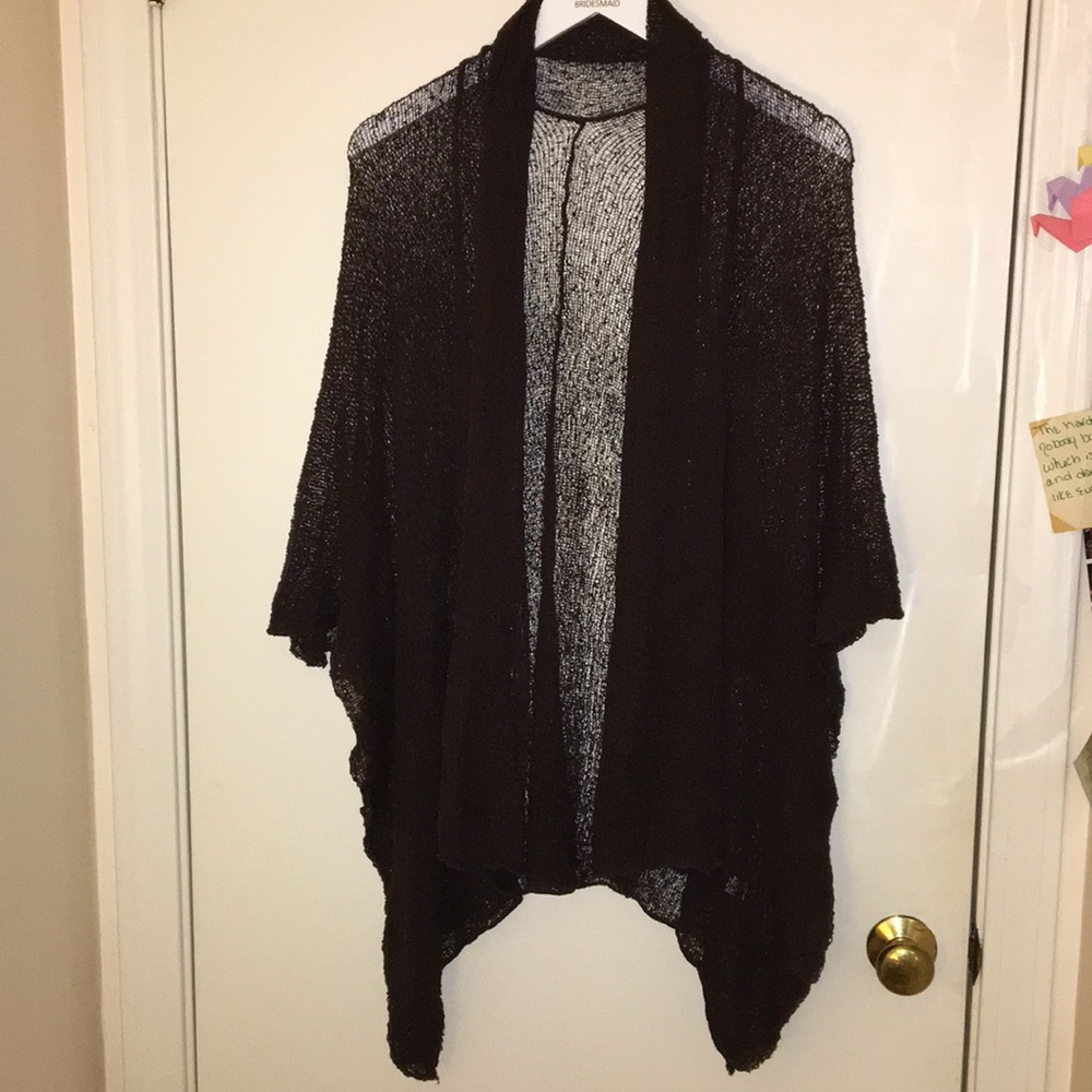 Brown Woven Knit Mesh Open Cardigan Shawl